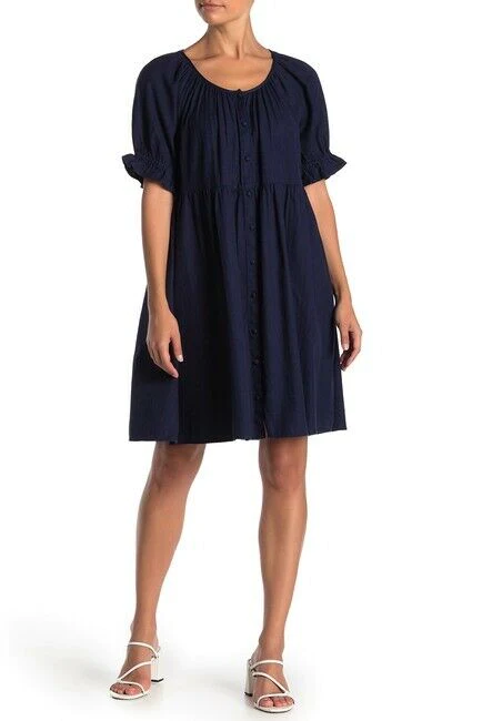 Susina Women Size XXS Cotton Baby Doll Peasant Style Dress Navy Blue Fits AS S