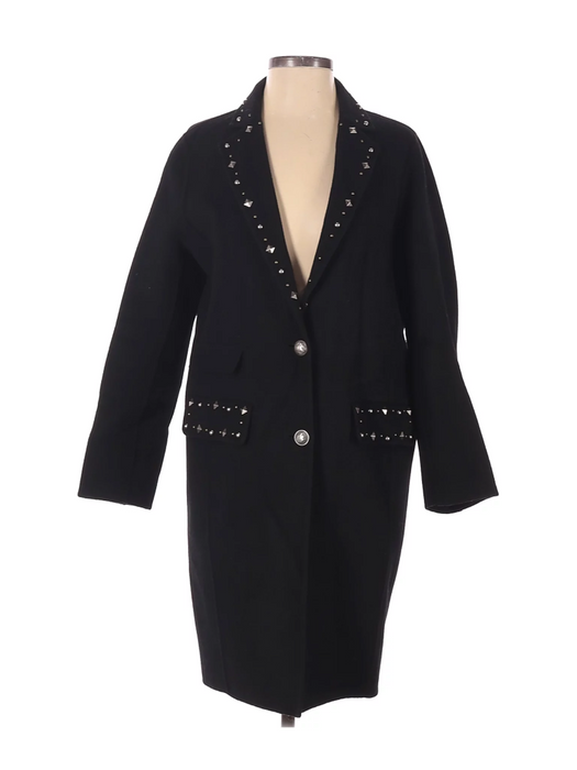 The Kooples $900 Women's Long Sleeve Studded Wool Coat In Black Size 34