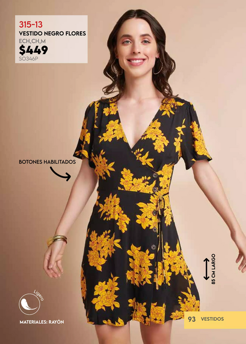 All in Favor Women's short Sleeve black Floral Print Wrap Dress Size S