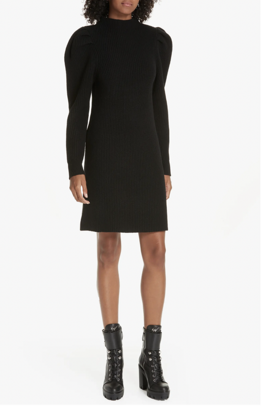 Sandro Women's Wool Long Puff Sleeve Sweater Dress In Black Size 40 (8 US) $400