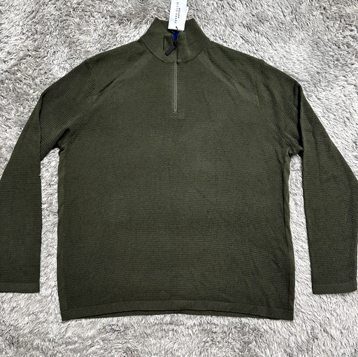 Perry Ellis Motion Textured Merino Wool Blend Quarter Zip Sweater Forest Size L