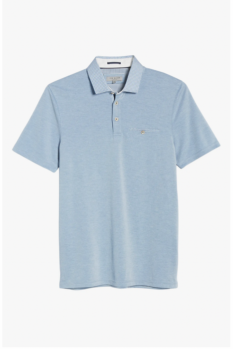 TED BAKER Doller Woven-collar Regular Fit Polo Shirt In Blue size 7 3XL