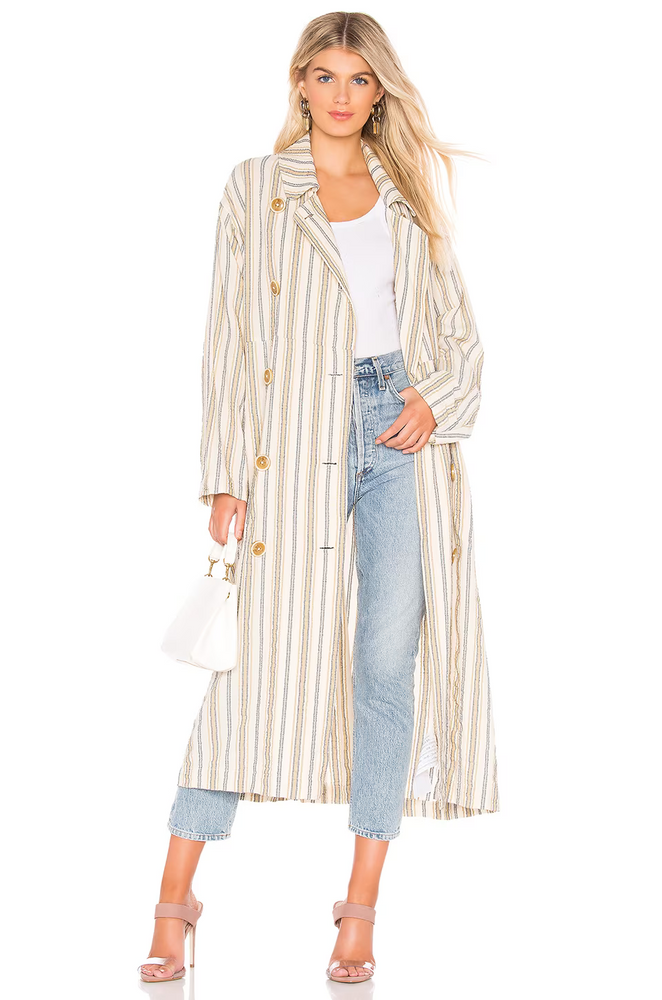 Free People Sweet Melody Natural Stripe Trench Coat  size Small  natural $198