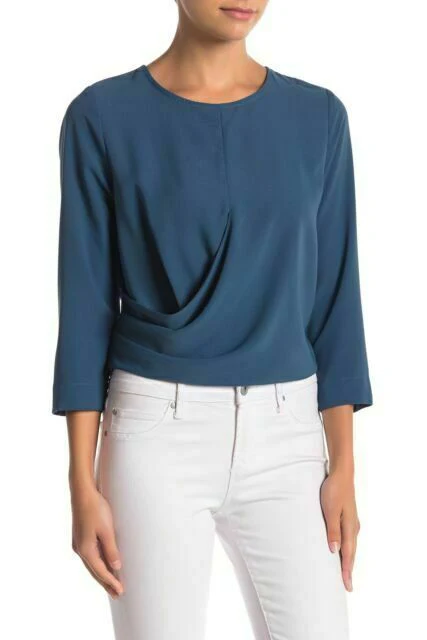 Code X Mode Drape 2/3 Sleeve Blouse In Teal Size L NWT