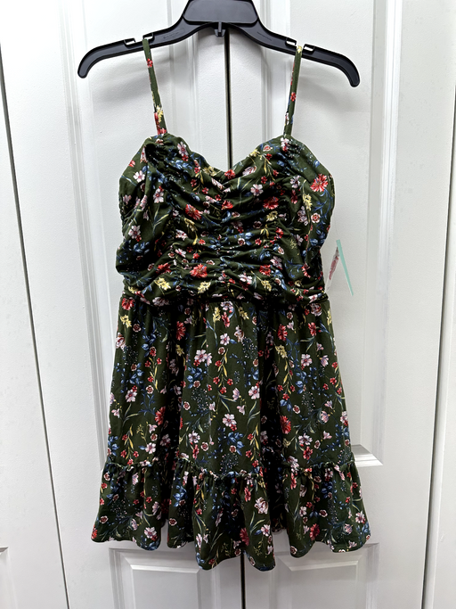Abound Floral Ruched Fit & Flare Dress size L in green