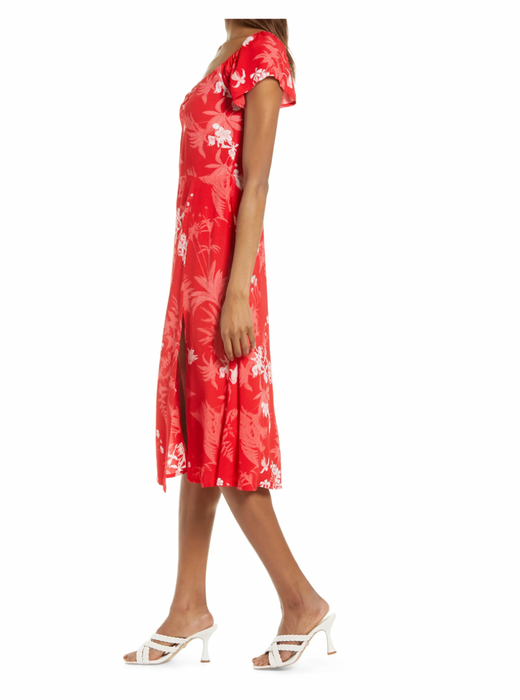 Chelsea28 Floral Slit Dress In Red Chinoise Tropical Toile Size M