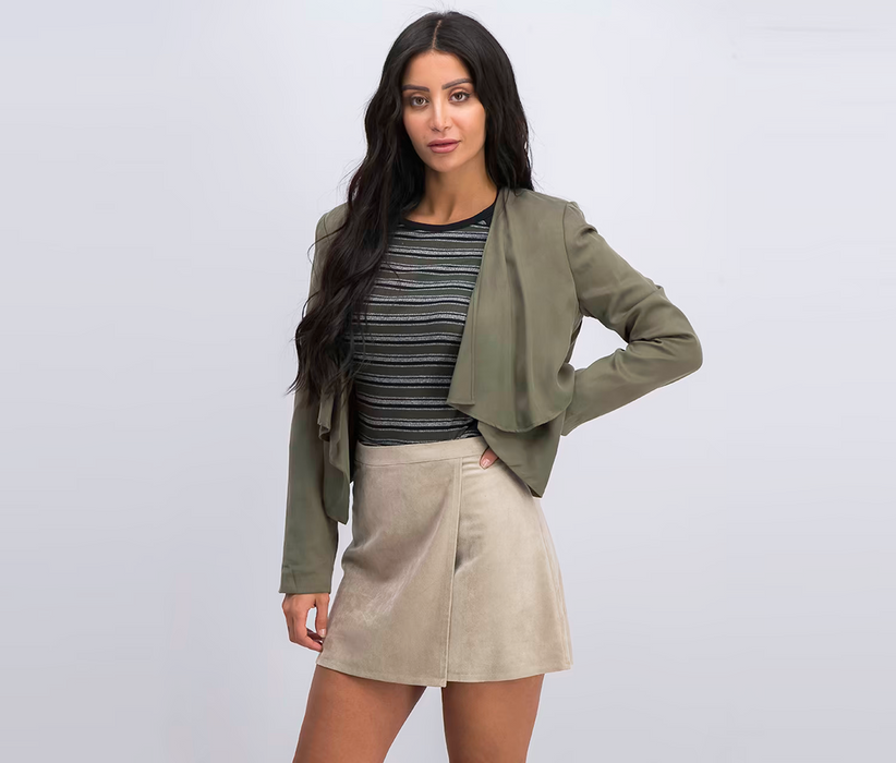 BCBGMaxAzria Ania Double-Layer Long Sleeves Open-Front Blazer size M green $296