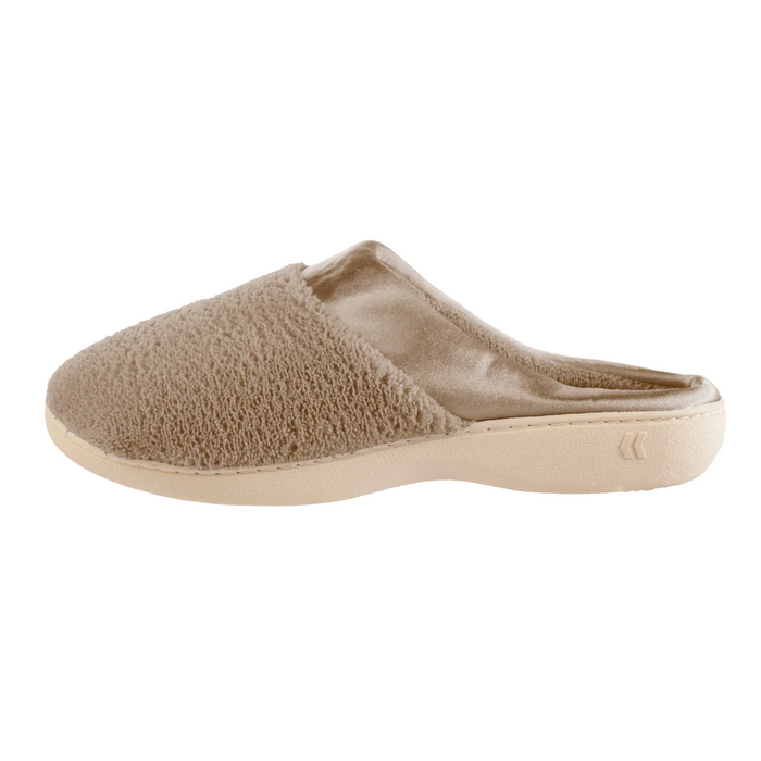 ISOTONER Microterry PillowStep Satin Cuff Clog Slippers for Women : Taupe 6.5-7
