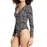 Leith Bodysuit Womens printed Medium Long Sleeve Deep V Neck Stretch $39