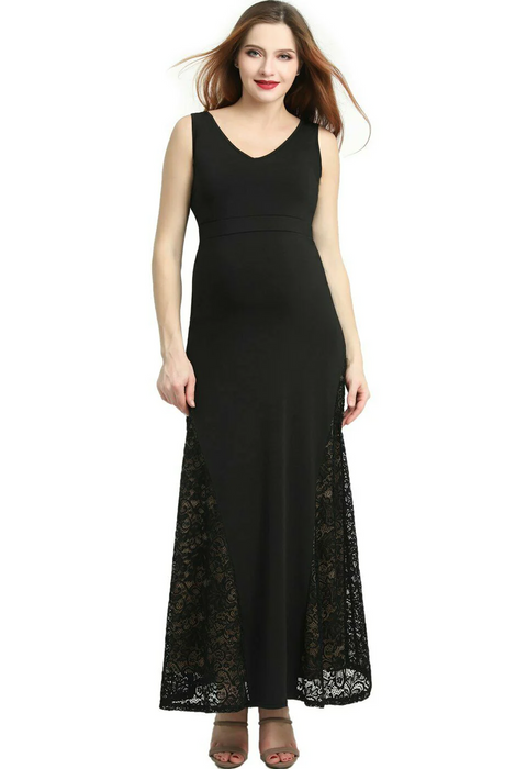 Kimi + Kai Tilda Maternity Lace Trim Mermaid Maxi Dress Size S in black