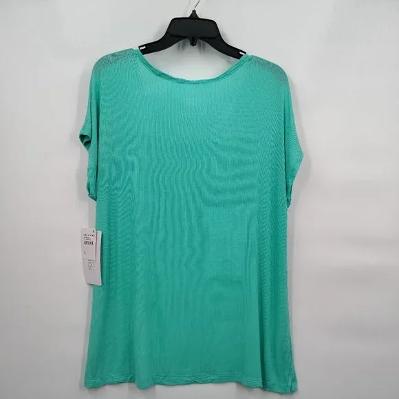 Jones New York Sport Ribbed Knit Tee Size XL Aquamarine V- Neck Cap Sleeve