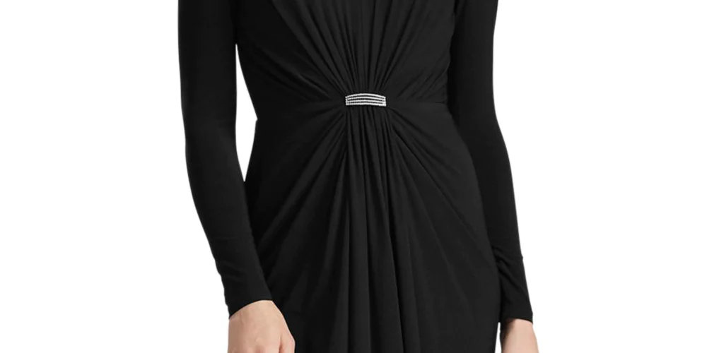 Lauren Ralph Lauren Women's Black Rhinestone Long Sleeve V Neck Maxi Fit size 8