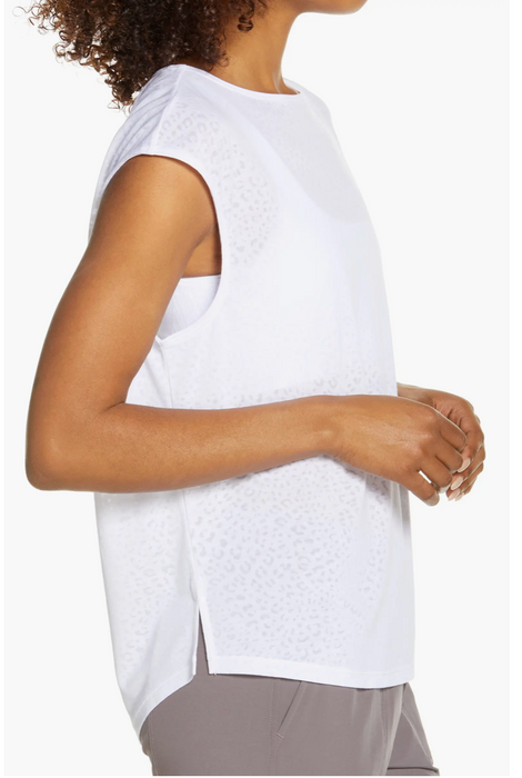 Zella Women's white  Studio Lite Burnout T-Shirt Size M Semi-Sheer Lightweight