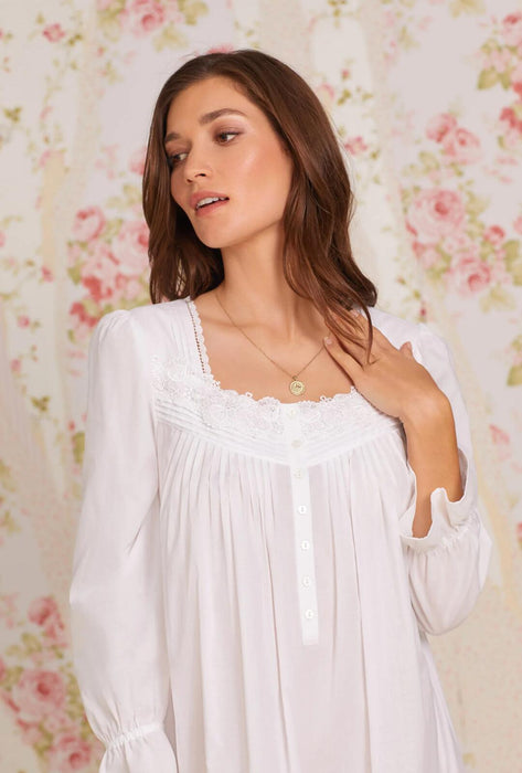 Eileen West Long Sleeve Woven Cotton M white Long Nightgown Grandma Core