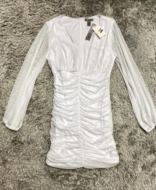 Love by Derign Super Ruched Bodycon Mini Dress Size L in white