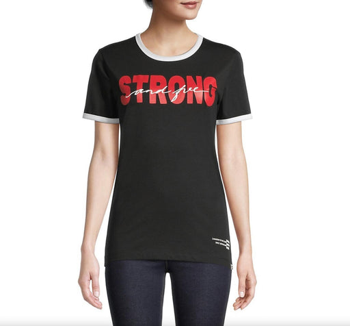 Hudson's Bay Women's Maple Leaf Strong & Free Ringer T-Shirt Black Size M