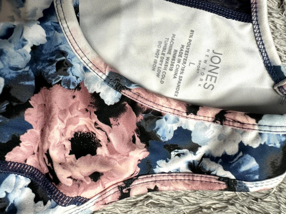 Jones New York Sport Womens Sports Bra Top Removable Pads floral Size Large NEW