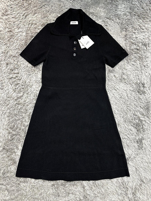 Sandro  Cordoba Ribbed Knit Polo Dress in black size 40