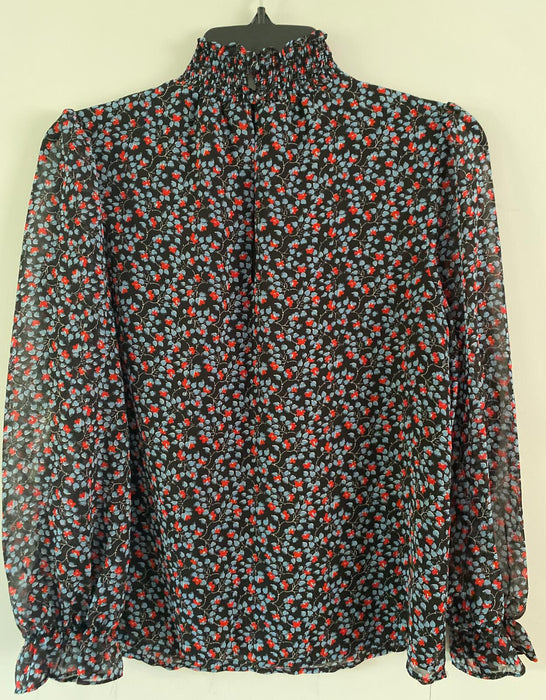 1.State Floral Smocked Mock Neck Blouse Neo Renaissance Black Multi Size XS $89