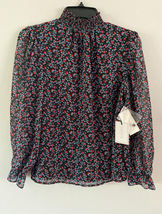 1.State Floral Smocked Mock Neck Blouse Neo Renaissance Black Multi Size XS $89