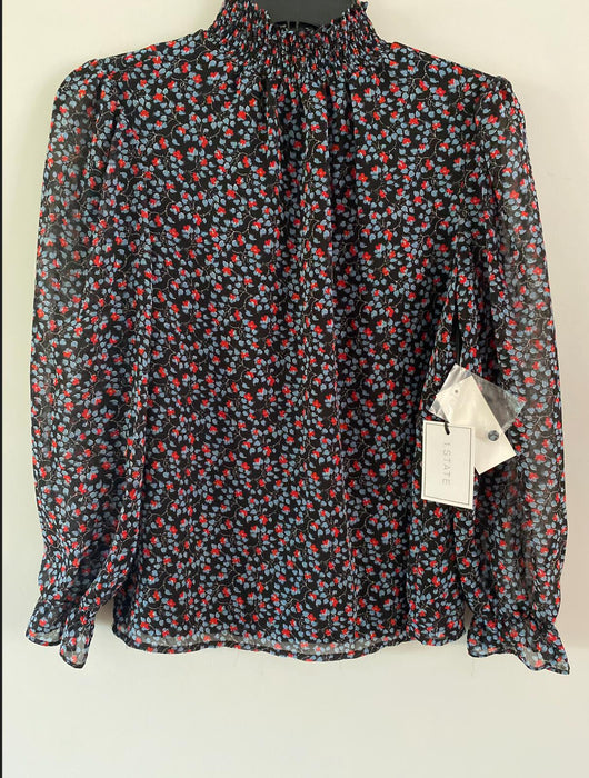 1.State Floral Smocked Mock Neck Blouse Neo Renaissance Black Multi Size XS $89