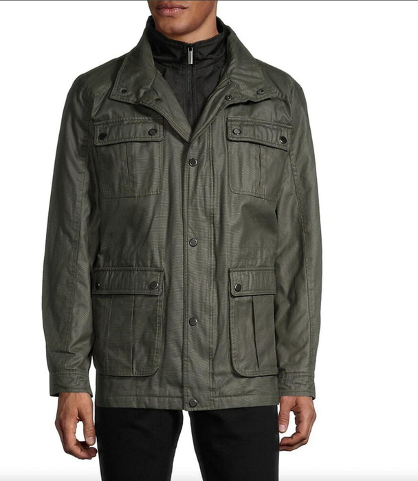 London Fog Men's Oxford Mockneck Utility Pockets Jacket In Green Size S $149