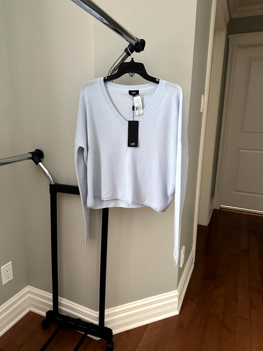 Line Cashmere Women's Cashmere Light V Neck Sweater In Blue Wash Size M $299