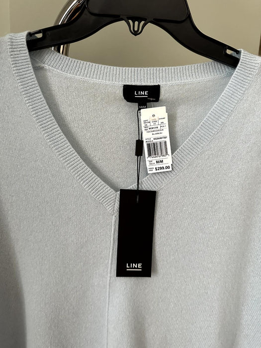 Line Cashmere Women's Cashmere Light V Neck Sweater In Blue Wash Size M $299