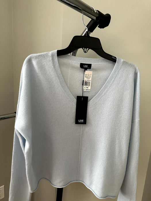 Line Cashmere Women's Cashmere Light V Neck Sweater In Blue Wash Size M $299