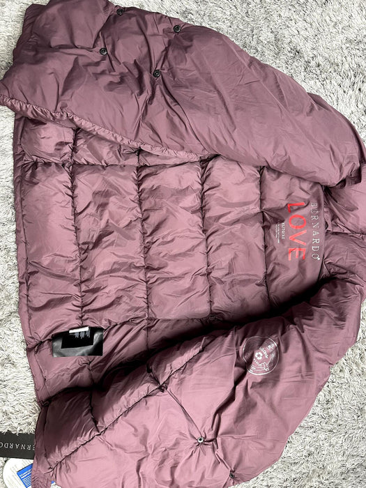 BERNARDO   Shawl Collar Belted Puffer Jacket in light purple size XL $300