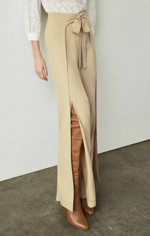 BCBGMAXAZRIA Jacklin Tie Front Pants In Pale Khaki Combo Size XS $296