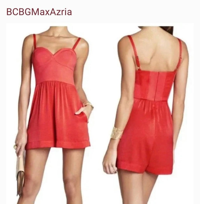 BCBGMAXAZRIA women's  Bridget Bustier Short Romper Size L Poppy  $198