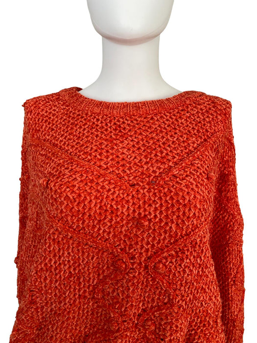 LUSH Orange Pullover Pompom Cable Knit Sweater Women size L