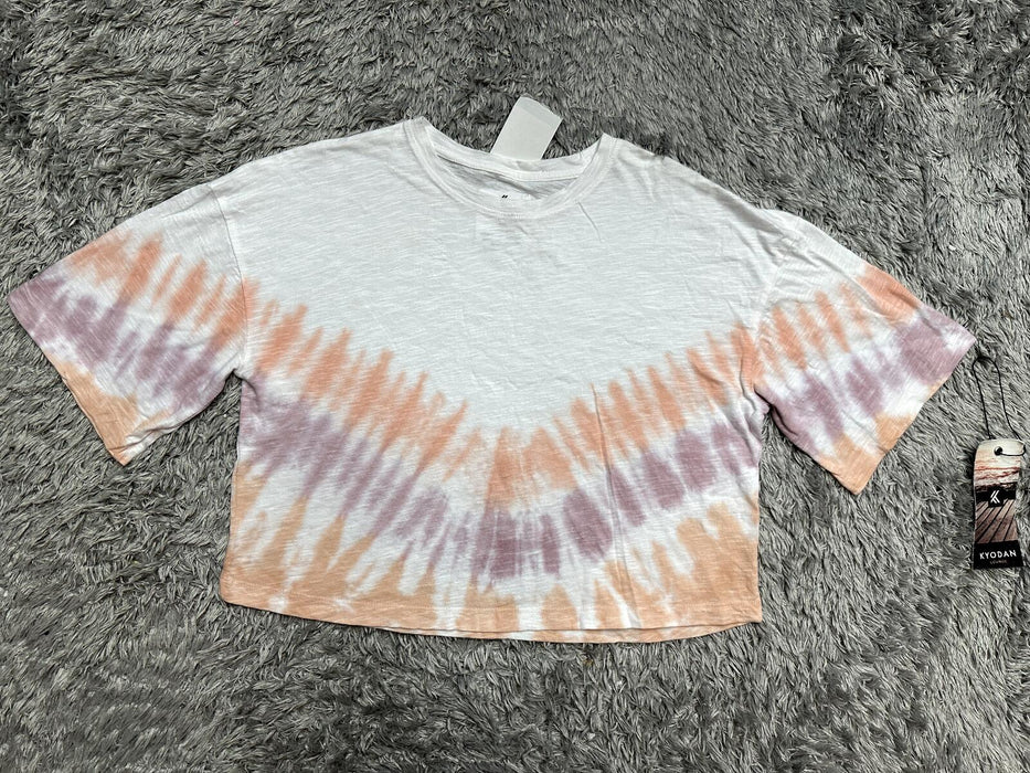 Kyodan Tie Dye Short Sleeve Crop cotton Top S in coral
