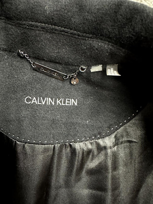 Calvin Klein Single Breasted Cashmere Wool Blend Reefer Coat Black Size 6 $400