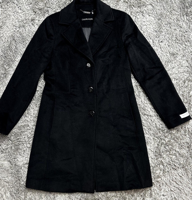 Calvin Klein Single Breasted Cashmere Wool Blend Reefer Coat Black Size 6 $400