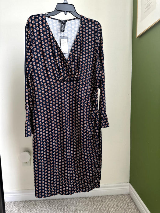 Olsen Dress Women's VNeck Three Quarter Sleeve polka dot side ruched Dress XL 16