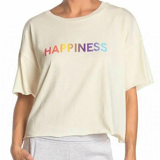 Abound Crew Neck Graphic Crop T-Shirt In Ivory Happiness Relaxed Fit Size S