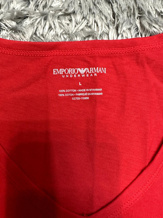 Emporio Armani men's  soft cotton V neck underwear T-shirt size L in red
