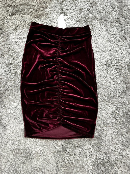 Free Press Nordstrom Velvet Velour Ruched Skirt size M burgundy