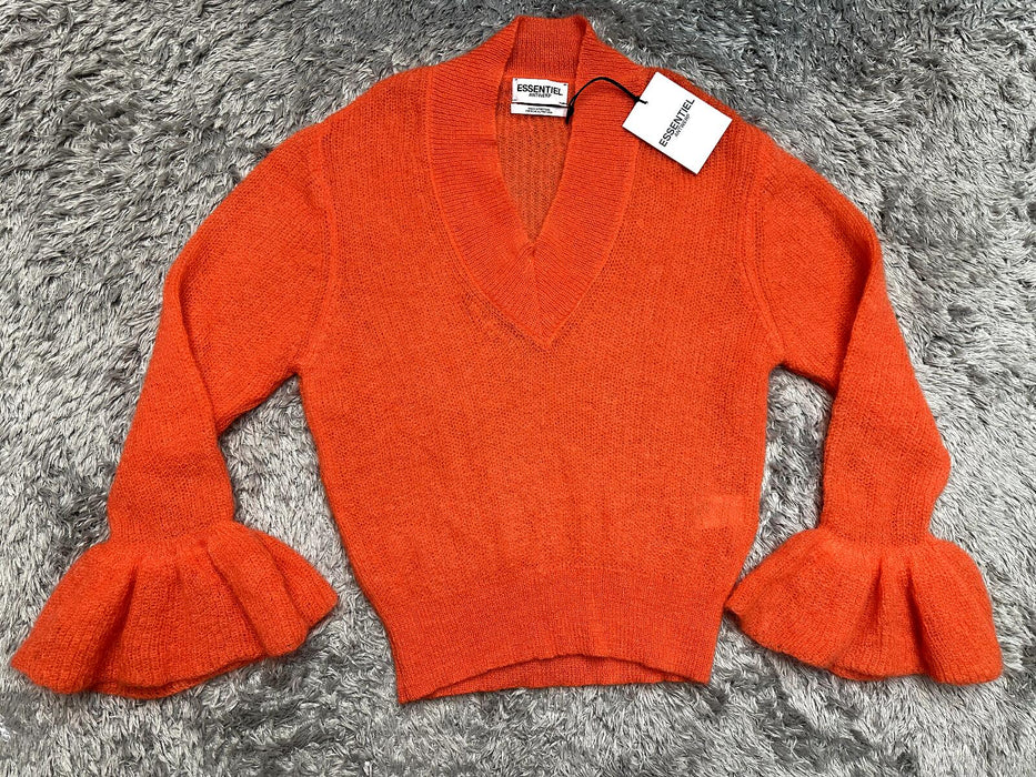 Essentiel Antwerp Chester Mohair & Wool Blend V Neck Sweater Orange Size M $360