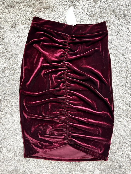 Free Press Nordstrom Velvet Velour Ruched Skirt size M burgundy