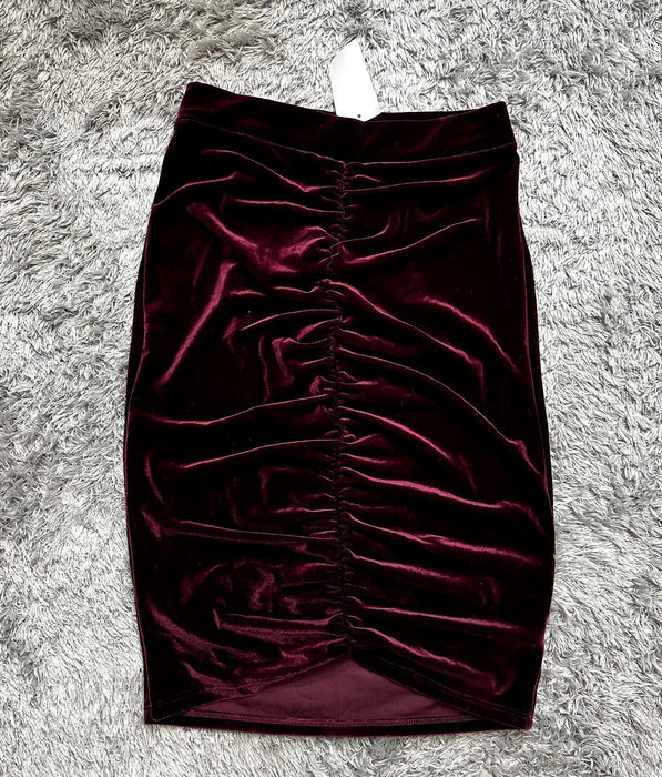 Free Press Nordstrom Velvet Velour Ruched Skirt size M burgundy
