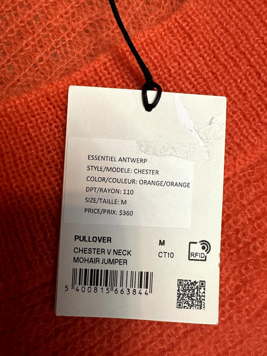 Essentiel Antwerp Chester Mohair & Wool Blend V Neck Sweater Orange Size M $360