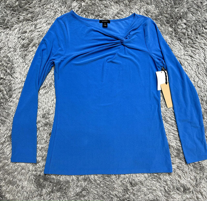 Halogen women's Twist Neck Fashion Knit Top Long Sleeve Blue Size M