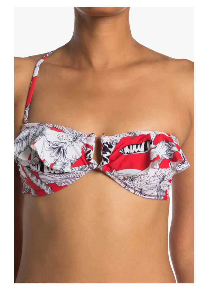 Rachel Rachel Roy Island Getaway Printed Bandeau Bikini Top Red XS (Top Only)