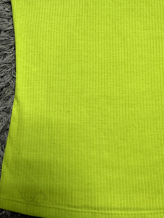 Good Luck Gem Women's Ribbed Square Neck Tee Shirt In Neon Yellow Size M