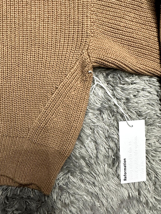 Reformation + Net Sustain Sami Cropped Ribbed Organic Cotton Sweater Sand Size L