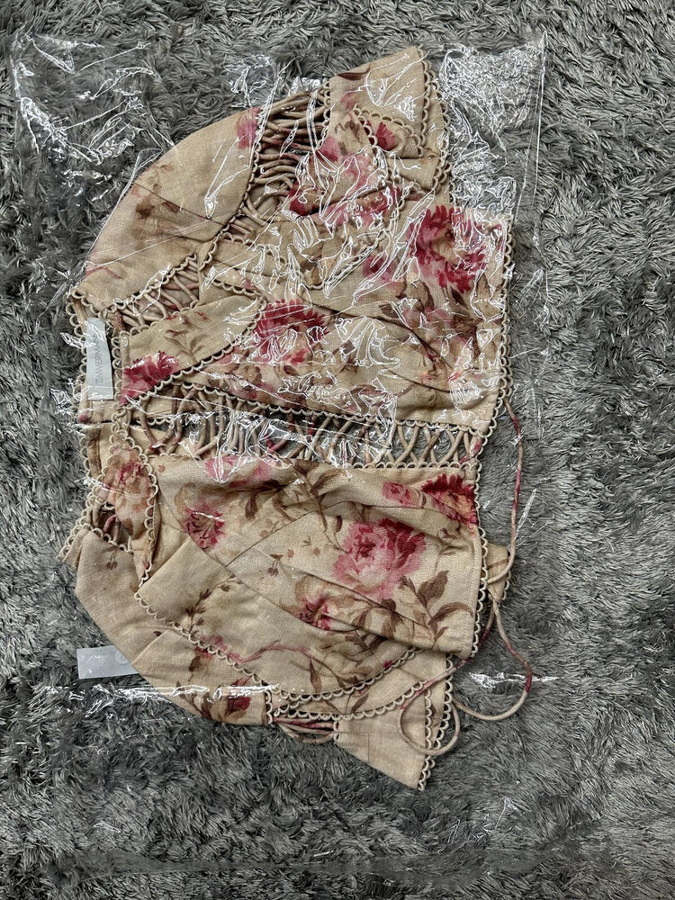 Zimmermann Corsair Flutter Lace Up Crop Top In Cream Floral Size 1 (US 6)