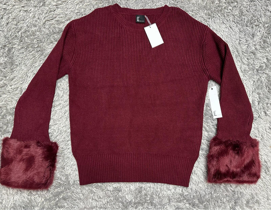 Love Token women's l Faux Fur Cuff Knit long sleeve Sweater Wine Size L $139